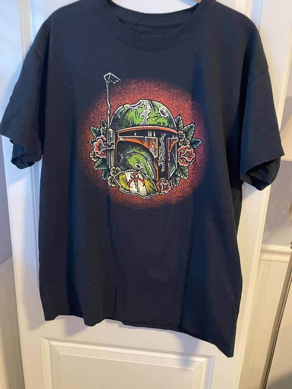 Star Wars Boba Fett Floral Helmet Graphic T-Shirt Black